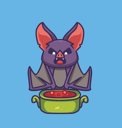 Cute Bat Vampire Drinking A Blood On Bowl Cartoon