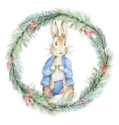 Watercolor Peter Rabbit With Christmas Stocking