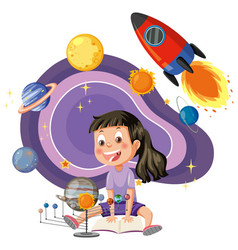 A Girl Cartoon Character In Space Theme