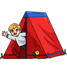 Camping Camper Waving From Inside A Tent Clipart