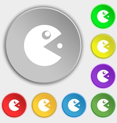 Pac Man Icon Sign Symbol On Eight Flat Buttons