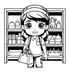 Supermarket Girl With Shopping Bags In Cartoon