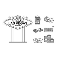 Las Vegas Billboard And Casino Icon Set Line