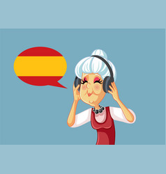 Senior Woman Wearing Headphones Learning Spanish