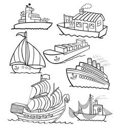 Set Of Different Ships - Colouring Page