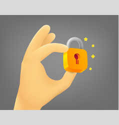 Cute Cartoon Human Hand Holding Golden Lock 3d