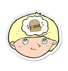 Sticker Of A Cartoon Man Thinking About Junk Food