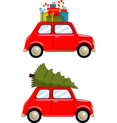 Set Of The Red Retro Car With A Christmas Box