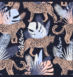 Seamless Pattern With Cheetah In Jungles