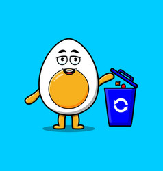 Cute Cartoon Boiled Egg Throwing Trash