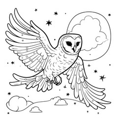 Owl Flying In The Night Sky Coloring Page For