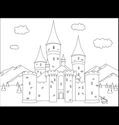 Fantasy Castle In Mountains Black And White