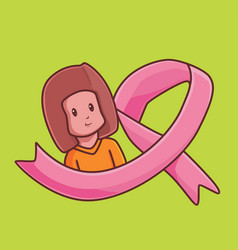 Breast Cancer Symbol With Pink Tape Cartoon Woman