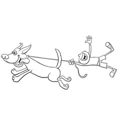 Dog Pull Kid On Leash Cartoon Coloring Book Page