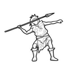 Graphic Caveman Fighting Or Hunting With A Spear