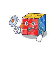 A Mascot Rubic Cube Speaking On Megaphone