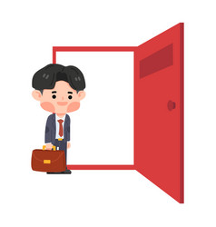 Business Man Open Red Door With Job