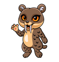 Cute Little Smilodon Cartoon Waving Hand