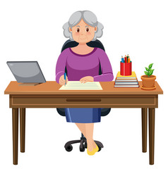 Old Woman Sitting In Front Of Laptop