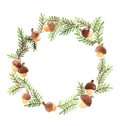 Pine Leaves And Acorn Wreath Watercolor