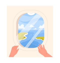 Open Airplane Window With Sea View