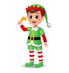 Boy Kid In Elf Dress With Ringing Bell