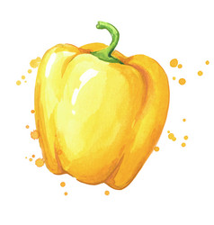 Juicy Ripe Yellow Sweet Bell Pepper Watercolor