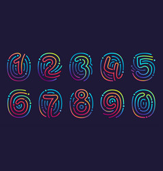 Numbers Set Made Of Fingerprint Multicolor Line