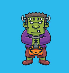 Cute Frankenstein Bring A Pumpkin Bag Cartoon