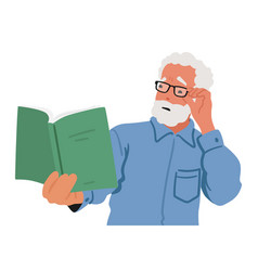 Elderly Man In Glasses Squints At A Blurry Book