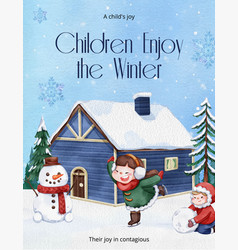 Poster Template With Children Enjoy Winter