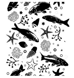 Sealife Linocut Style Vertical Border