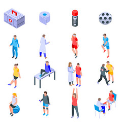 Sports Doctor Icons Set Isometric Style