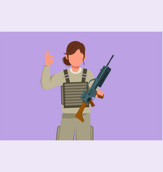 Cartoon Flat Style Drawing Female Soldier In Full