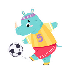 Funny Rhino Animal Character Playing Football