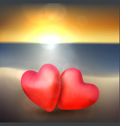 3d Red Hearts Couple On Beach Valentines Day Card