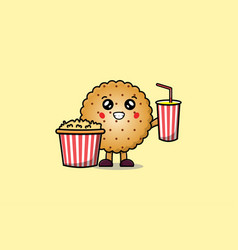 Cute Cartoon Cookies With Popcorn And Drink