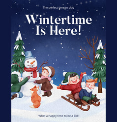 Poster Template With Children Enjoy Winter