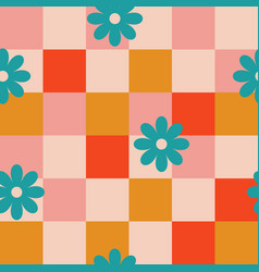 Groovy Seamless Pattern With Daisies And Chess