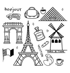 Traveling Paris France Doodle Drawing Set Hand