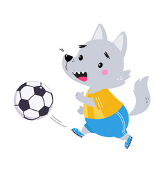 Funny Wolf Animal Character Playing Football