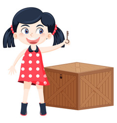 Locked Toy Box With A Girl Cartoon Character