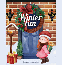 Poster Template With Children Enjoy Winter