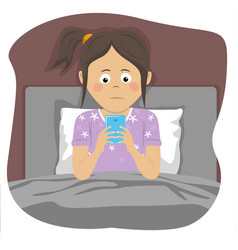 Teenager Girl Uses Smartphone In Bed At Night