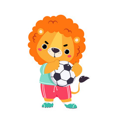 Funny Lion Animal Character Playing Football