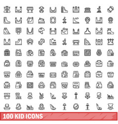 100 Kid Icons Set Outline Style