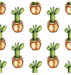 Watercolor Of A Cactus Pattern In A Flower Pot