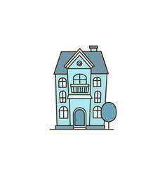 Light Blue Two Story House In Flat Cartoon Style