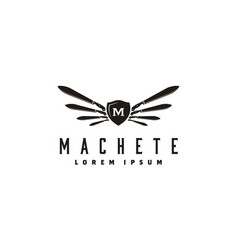 Machete Blade Sword And Wings Shield Logo Design