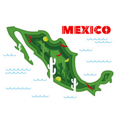 Paper Cut Map Of Mexico With Mexican Cactus Limes